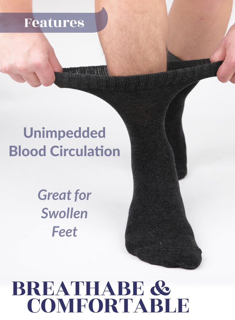 Hugh Ugoli Diabetic Socks for Men, Loose Ankle Socks Rayon, Extra-Wide, Thin, Seamless Toe and Non-Binding Top, 4 Pairs, Charcoa Black, Shoe Size: 11-13 - Image 5